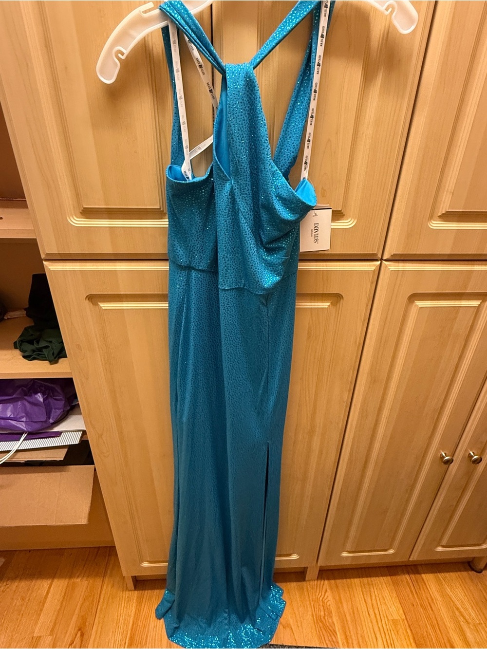 Blue long sparkly prom dress